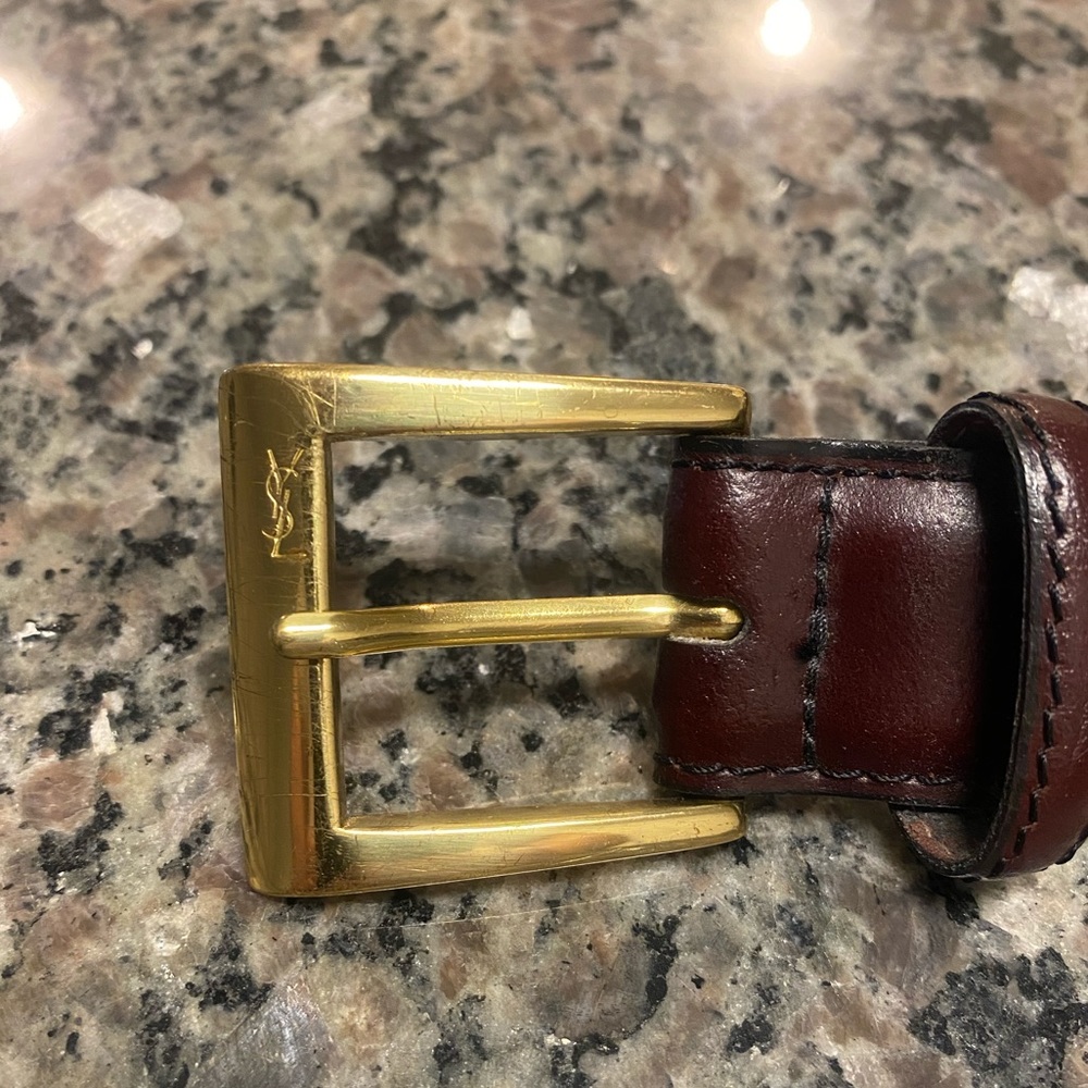 Yves Saint Laurent Brown Leather Belt with Brass Hardware